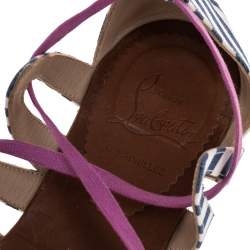 Christian Louboutin Multicolor Fabric Espadrille Ankle Wrap Flat Sandals Size 36