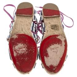 Christian Louboutin Multicolor Fabric Espadrille Ankle Wrap Flat Sandals Size 36