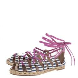 Christian Louboutin Multicolor Fabric Espadrille Ankle Wrap Flat Sandals Size 36