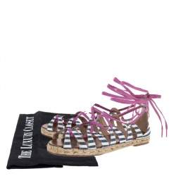Christian Louboutin Multicolor Fabric Espadrille Ankle Wrap Flat Sandals Size 36