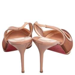 Pre Owned Christian Louboutin Beige Patent Leather And Mesh Slingback Sandals Size 37.5