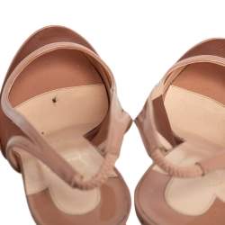 Pre Owned Christian Louboutin Beige Patent Leather And Mesh Slingback Sandals Size 37.5