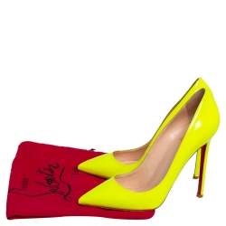 Pre Owned Christian Louboutin Neon Yellow Leather So Kate Pointed Toe Pump Size 38.5