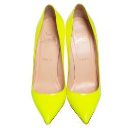 Pre Owned Christian Louboutin Neon Yellow Leather So Kate Pointed Toe Pump Size 38.5