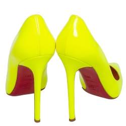 Pre Owned Christian Louboutin Neon Yellow Leather So Kate Pointed Toe Pump Size 38.5