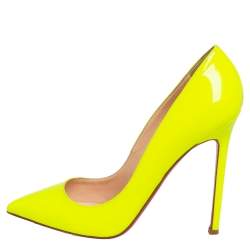 Pre Owned Christian Louboutin Neon Yellow Leather So Kate Pointed Toe Pump Size 38.5