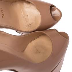 Pre Owned Christian Louboutin Beige Patent Leather Jamie Platform Pumps Size 35