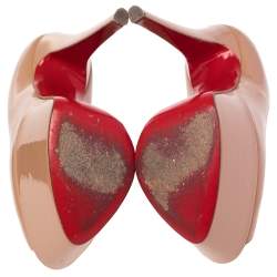 Pre Owned Christian Louboutin Beige Patent Leather Jamie Platform Pumps Size 35