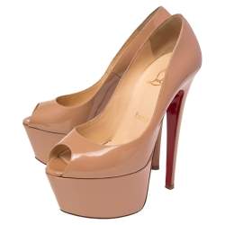 Pre Owned Christian Louboutin Beige Patent Leather Jamie Platform Pumps Size 35