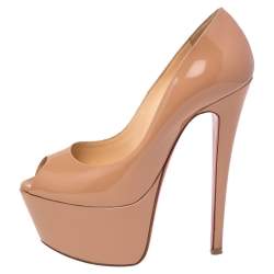 Pre Owned Christian Louboutin Beige Patent Leather Jamie Platform Pumps Size 35