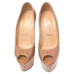 Pre Owned Christian Louboutin Beige Patent Leather Jamie Platform Pumps Size 35