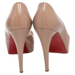 Pre Owned Christian Louboutin Beige Patent Leather Hyper Prive Pumps Size 40.5