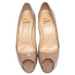 Pre Owned Christian Louboutin Beige Patent Leather Hyper Prive Pumps Size 40.5