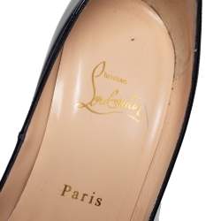 Pre Owned Christian Louboutin Black Patent Leather Lady Peep Toe Platform Pumps Size 38.5
