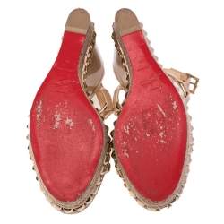 Pre Owned Christian Louboutin Beige Patent Leather Studded Cataclou Espadrille Wedge Sandals Size 40