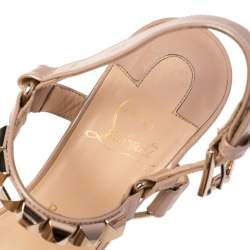 Pre Owned Christian Louboutin Beige Patent Leather Studded Cataclou Espadrille Wedge Sandals Size 40