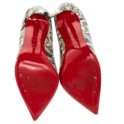 Pre Owned حذاء كعب عالي كريستيان لوبوتان "سو كيت" جلد لامع رصاصي طباعة ماربل مقاس 40.5  