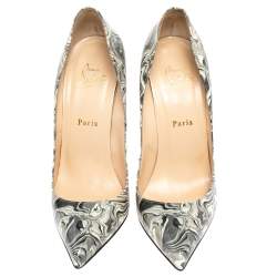 Pre Owned حذاء كعب عالي كريستيان لوبوتان "سو كيت" جلد لامع رصاصي طباعة ماربل مقاس 40.5  