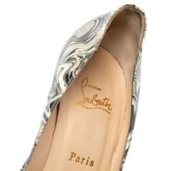 Pre Owned حذاء كعب عالي كريستيان لوبوتان "سو كيت" جلد ل امع رصاصي طباعة ماربل مقاس 40.5  