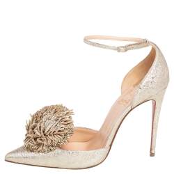 Pre Owned Christian Louboutin Metallic Gold Crinkled Leather Tsarou D'Orsay Pumps Size 38