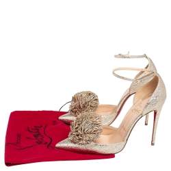 Pre Owned Christian Louboutin Metallic Gold Crinkled Leather Tsarou D'Orsay Pumps Size 38