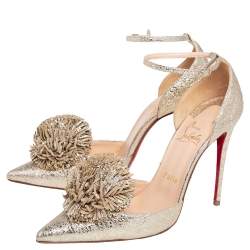 Pre Owned Christian Louboutin Metallic Gold Crinkled Leather Tsarou D'Orsay Pumps Size 38