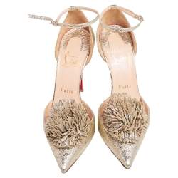 Pre Owned Christian Louboutin Metallic Gold Crinkled Leather Tsarou D'Orsay Pumps Size 38