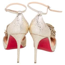 Pre Owned Christian Louboutin Metallic Gold Crinkled Leather Tsarou D'Orsay Pumps Size 38