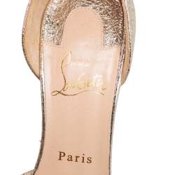Pre Owned Christian Louboutin Metallic Gold Crinkled Leather Tsarou D'Orsay Pumps Size 38