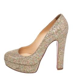 Pre Owned Christian Louboutin Multicolor Glitter Bibi Platform Pumps Size 36