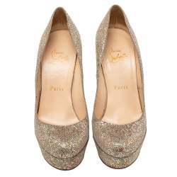Pre Owned Christian Louboutin Multicolor Glitter Bibi Platform Pumps Size 36