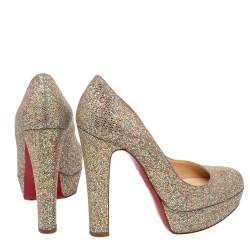 Pre Owned Christian Louboutin Multicolor Glitter Bibi Platform Pumps Size 36