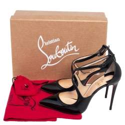 Pre Owned Christian Louboutin Black Patent Leather and Leather Crissoss Sandals Size 37