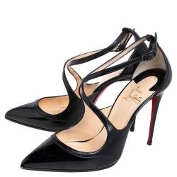Pre Owned Christian Louboutin Black Patent Leather and Leather Crissoss Sandals Size 37
