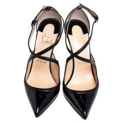 Pre Owned Christian Louboutin Black Patent Leather and Leather Crissoss Sandals Size 37