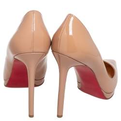 Pre Owned Christian Louboutin Beige Patent Leather Pigalle Plato Pumps Size 39