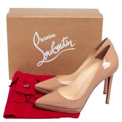 Pre Owned Christian Louboutin Beige Patent Leather Pigalle Plato Pumps Size 39