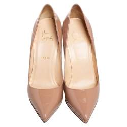 Pre Owned Christian Louboutin Beige Patent Leather Pigalle Plato Pumps Size 39