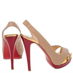 مملوكة مسبقًا Christian Louboutin Beige/Red Leather Soso Platform Slingback Sandals Size 39