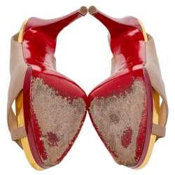 مملوكة مسبقًا Christian Louboutin Beige/Red Leather Soso Platform Slingback Sandals Size 39