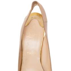 مملوكة مسبقًا Christian Louboutin Beige/Red Leather Soso Platform Slingback Sandals Size 39