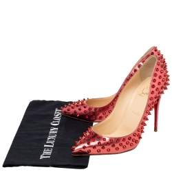 Pre Owned Christian Louboutin Metallic Rose Gold Leather Pigalle Spikes Pointed Toe Pumps Size 39.5