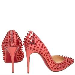 Pre Owned Christian Louboutin Metallic Rose Gold Leather Pigalle Spikes Pointed Toe Pumps Size 39.5