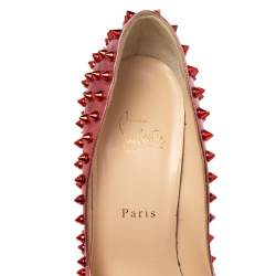 Pre Owned Christian Louboutin Metallic Rose Gold Leather Pigalle Spikes Pointed Toe Pumps Size 39.5