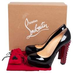 Pre Owned Christian Louboutin Black Patent Leather Studded Taclou Platform Pumps Size 38.5