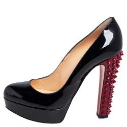 Pre Owned Christian Louboutin Black Patent Leather Studded Taclou Platform Pumps Size 38.5