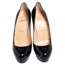 Pre Owned Christian Louboutin Black Patent Leather Studded Taclou Platform Pumps Size 38.5