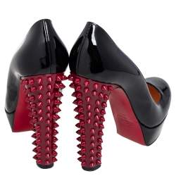 Pre Owned Christian Louboutin Black Patent Leather Studded Taclou Platform Pumps Size 38.5