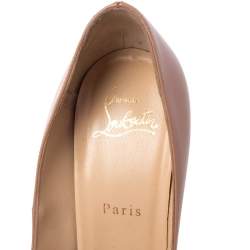 Pre Owned  Christian Louboutin Beige Patent Leather Lady Peep Toe Platform Pumps Size 39