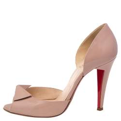 Pre Owned Christian Louboutin Beige Patent Leather D'orsay Peep Toe Pumps Size 38